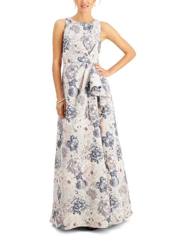 Ruffled Off-the-Shoulder Party Dress for Flirty Vibe -Womens Jacquard Halter Evening Dress