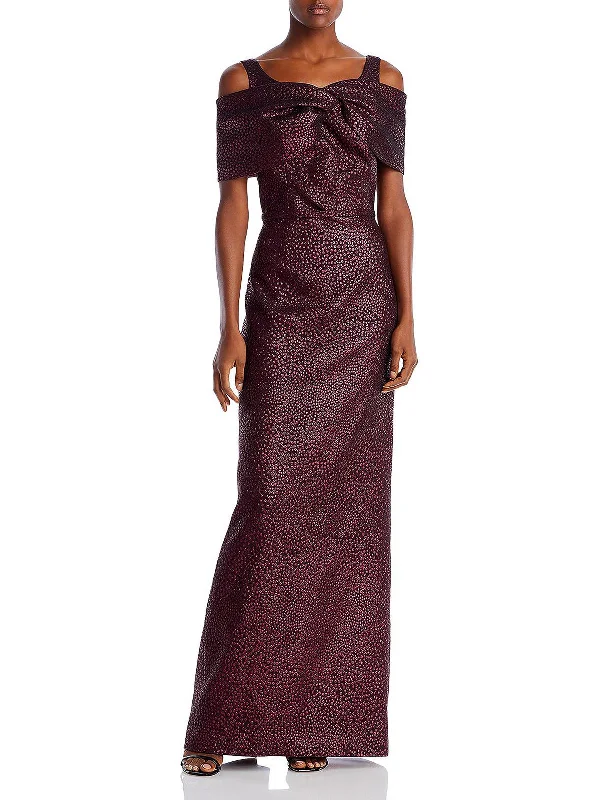 Metallic Blue Party Dress for Chic Night -Womens Jacquard Metallic Evening Dress
