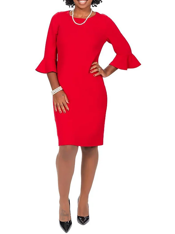 Plus Size Bodycon Dress for Party -Womens Knit Ruffle-Seeves Sheath Dress
