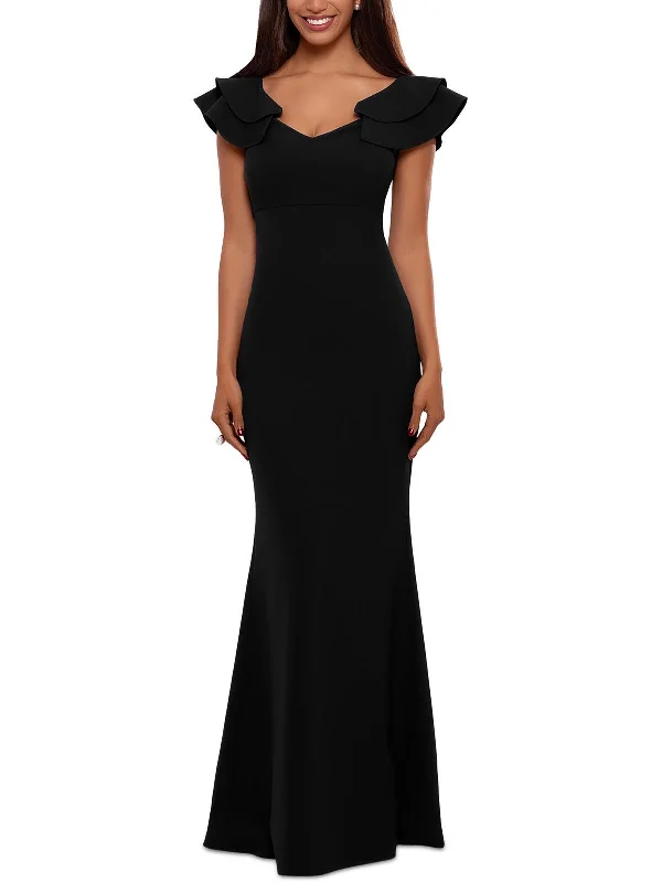 Midi Sequin Party Dress for Dazzling Night -Womens Knit Ruffled Evening Dress
