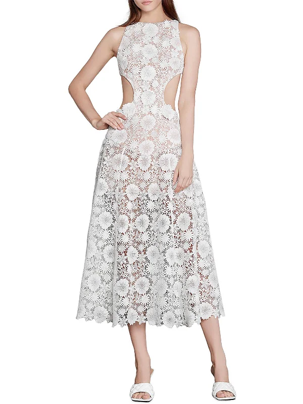 Satin Skater Party Dress for Playful Style -Womens Lace Cut-Out Evening Dress
