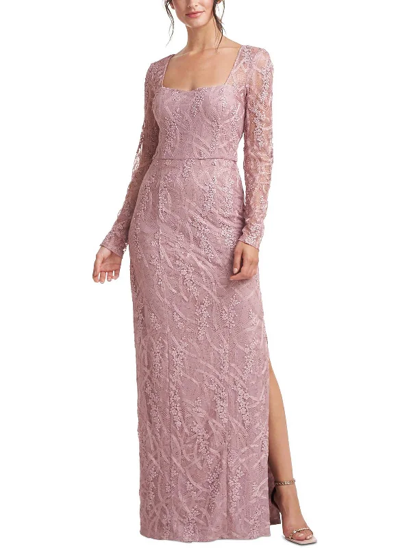 Elegant Pink Party Dress for Formal Gathering -Womens Lace Embroidered Evening Dress Elegant Pink Party Dress for Formal Gathering -Womens Lace Embroidered Evening Dress
