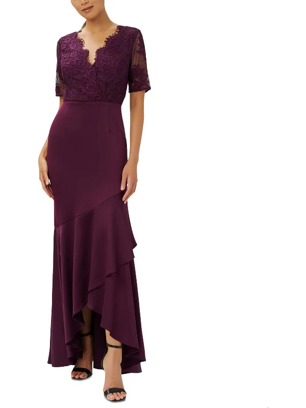 Backless Sequin Party Dress for Glamour -Womens Lace Hi-Low Evening Dress