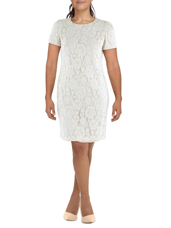 Midi-Length Party Dress for Evening Gatherings -Womens Lace Knee-Length Cocktail and Party Dress