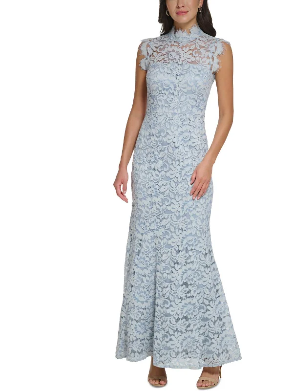 Soft Pleated Party Dress for Stylish Night -Womens Lace Long Evening Dress
