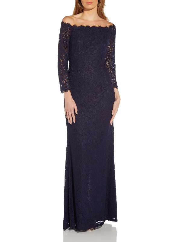 Green Satin Party Dress for Holiday Party -Womens Lace Maxi Evening Dress