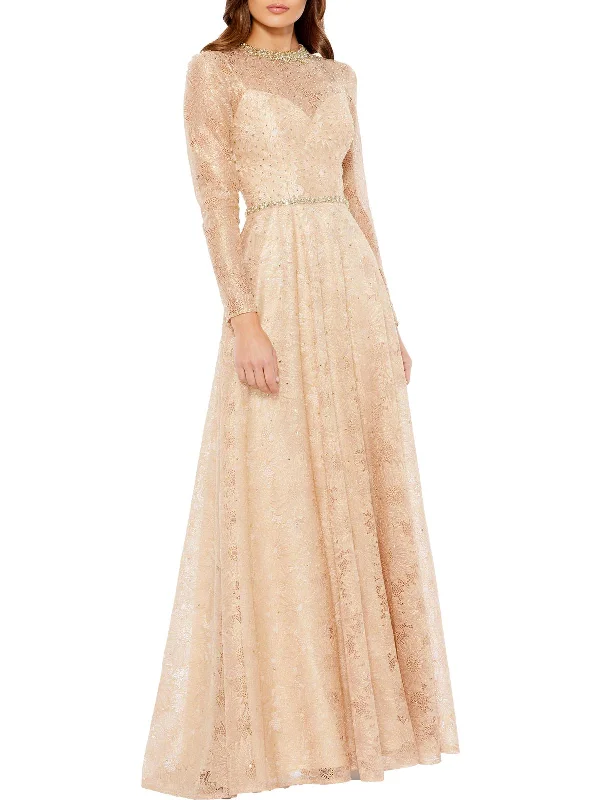 V-neck Silk Party Dress for Classic Look -Womens Lace Maxi Evening Dress