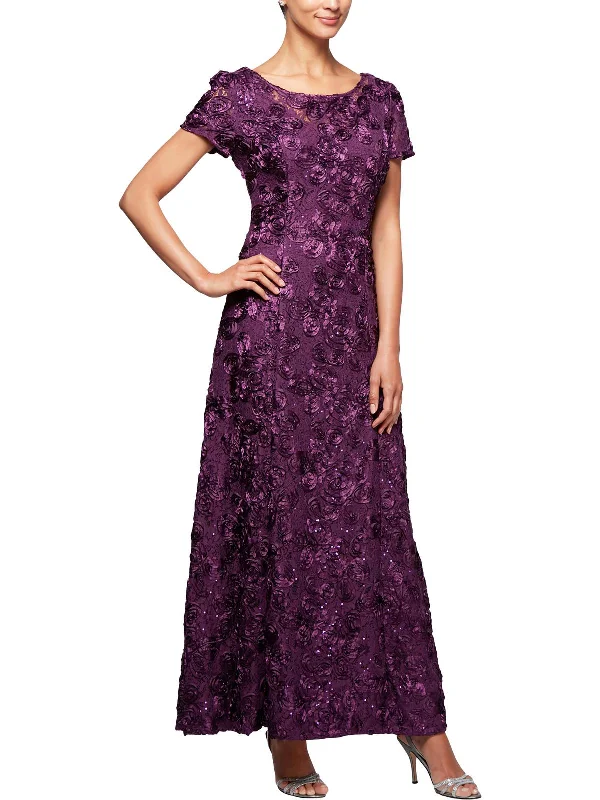 Off-the-Shoulder Tulle Party Dress for Fairy Tale Look -Womens Lace Overlay Embroidered Evening Dress