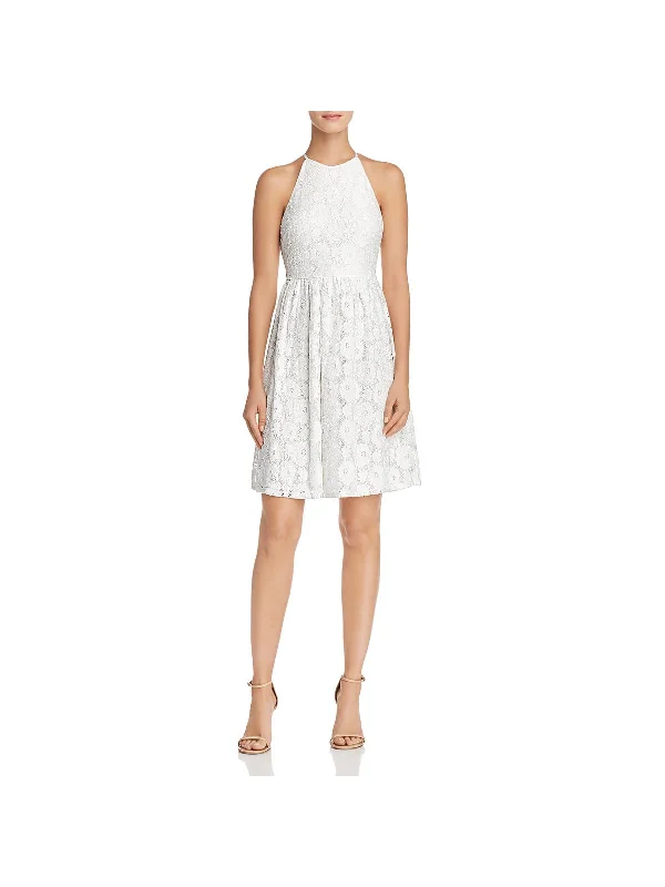 Long Sleeve Lace Party Dress for Winter Event -Womens Lace Pleated Cocktail Dress