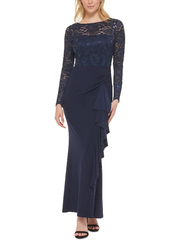 Back Tie Party Dress for Elegant Adjustability -Womens Lace Sequined Evening Dress