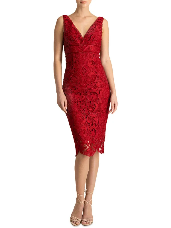 Deep Red Party Dress for Fall Event -Womens Lace Sleeveless Cocktail and Party Dress
