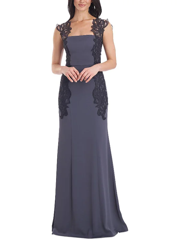Stylish Wrap Party Dress for Evening Event -Womens Lace Trim Embroidered Evening Dress