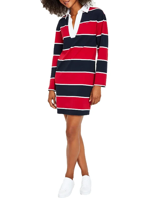 Long-sleeve Print Shirt Dress-Womens Logo Knee Shirtdress