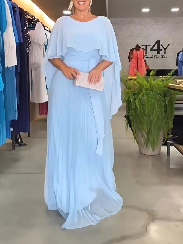 Trendy Yellow Party Dress for Summer Nights -Women's Long Chiffon Pleated Dinner Party Dress B-87764