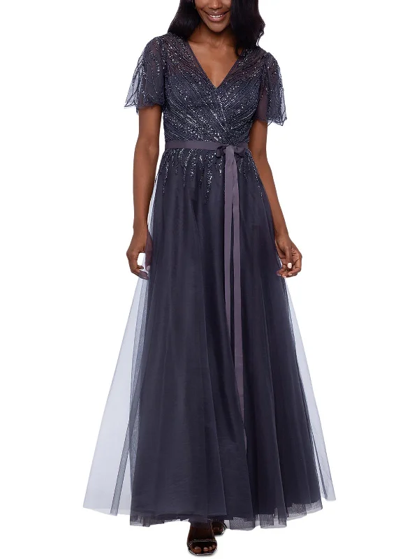 Velvet Party Dress for Formal Gala -Womens Mesh Embelished Evening Dress