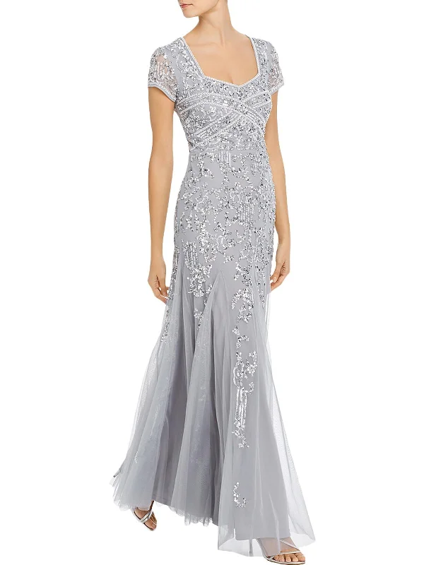 Sexy Plunge Neck Party Dress for Bold Look -Womens Mesh Embellished Formal Dress