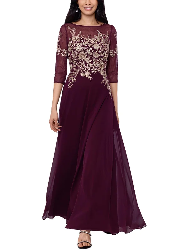 Flared Skirt Party Dress for Fun Night -Womens Mesh Embroidered Evening Dress