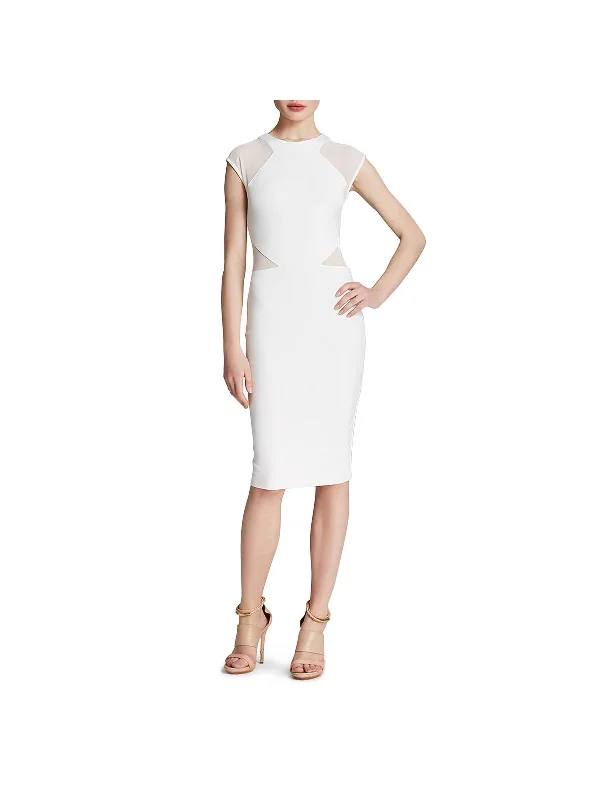 Ruffled Hem Party Dress for Cute Look -Womens Mesh Inset Sheath Cocktail Dress
