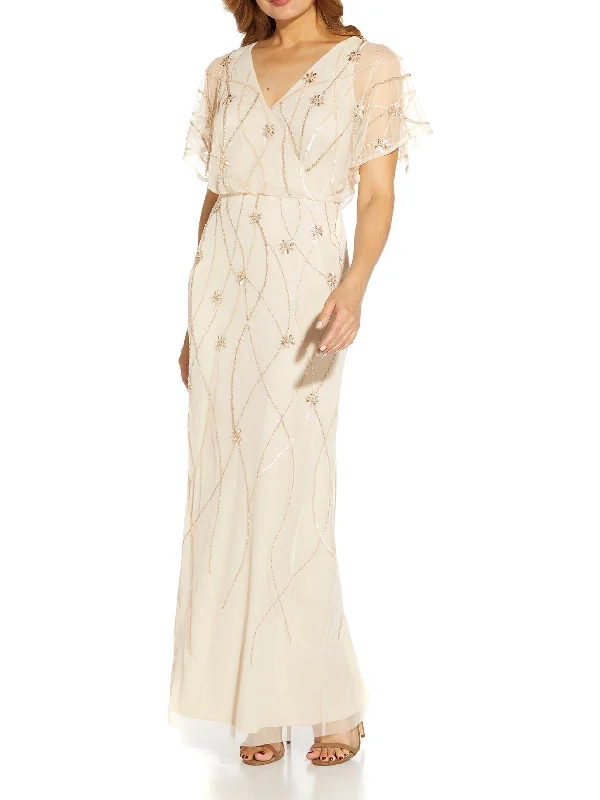 Structured Party Dress for Chic Appeal -Womens Mesh Maxi Evening Dress