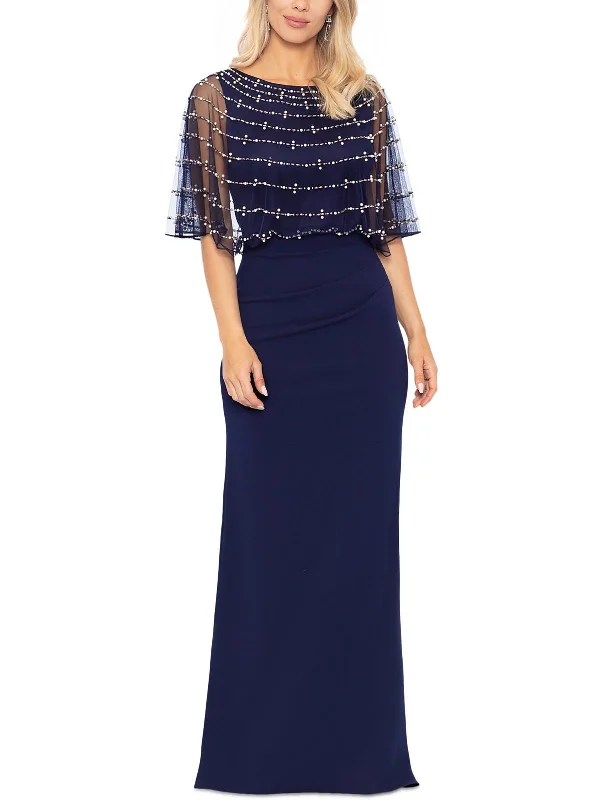 Lace Overlay Party Dress for Vintage Appeal -Womens Mesh Overlay Embellished Evening Dress