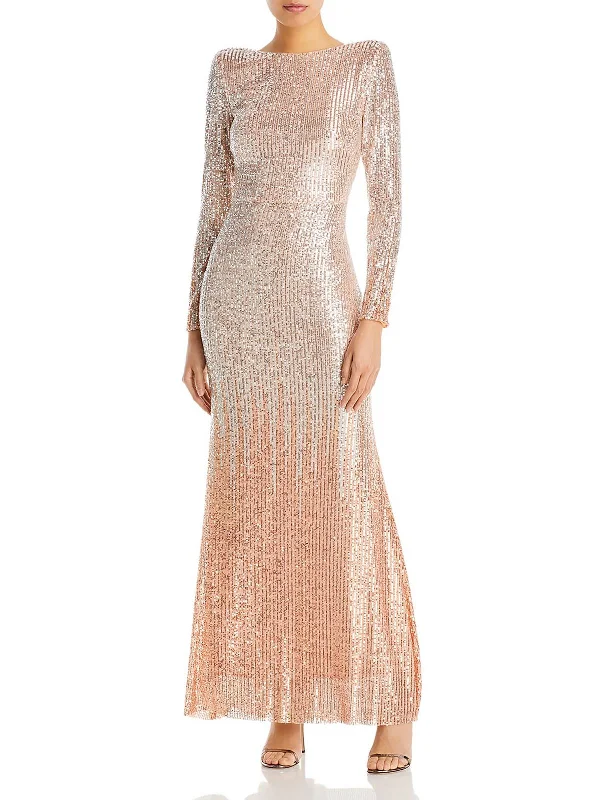 Feather Detail Party Dress for Luxe Glam -Womens Mesh Sequined Evening Dress