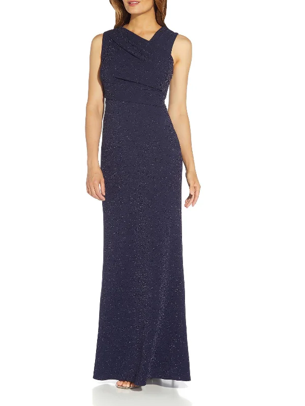 Pleated Party Dress for Elegant Evening -Womens Metallic Asymmetric Evening Dress