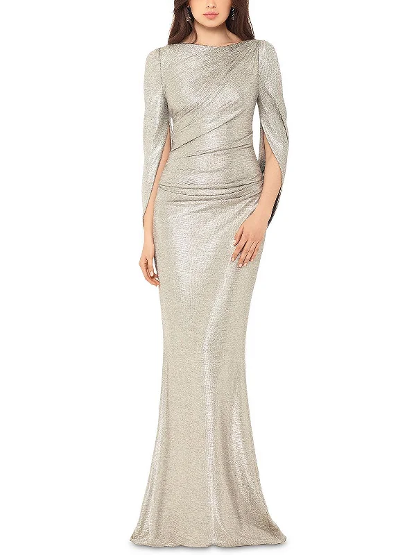 Sweetheart Neckline Party Dress for Romantic Look -Womens Metallic Cape Sleeves Evening Dress