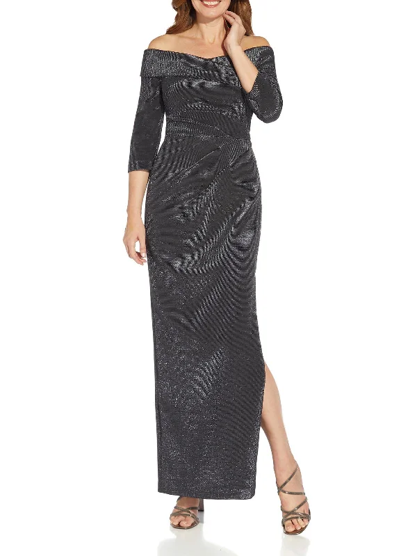 Fit-and-Flare Party Dress for Comfort and Style -Womens Metallic Column Evening Dress
