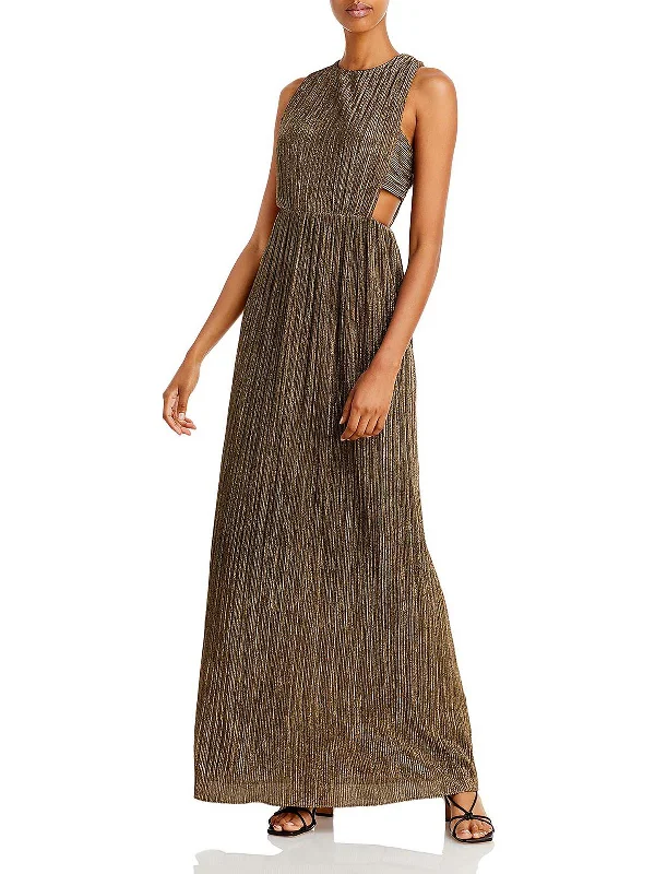 Metallic Silver Party Dress for Modern Elegance -Womens Metallic Cut Out Evening Dress
