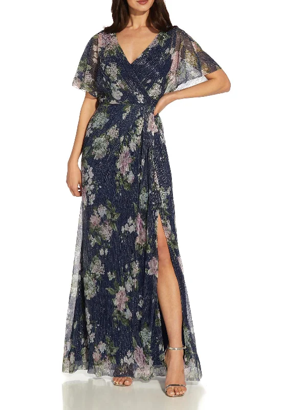 Modern Off-Shoulder Party Dress for Trendy Women -Womens Metallic Floral Evening Dress