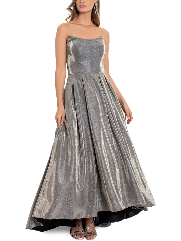 Off-White Party Dress for Winter Weddings -Womens Metallic Hi-Low Evening Dress