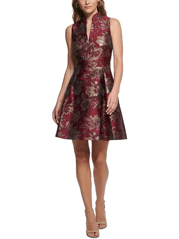Spaghetti Strap Party Dress for Hot Weather -Womens Metallic Jacquard Cocktail and Party Dress