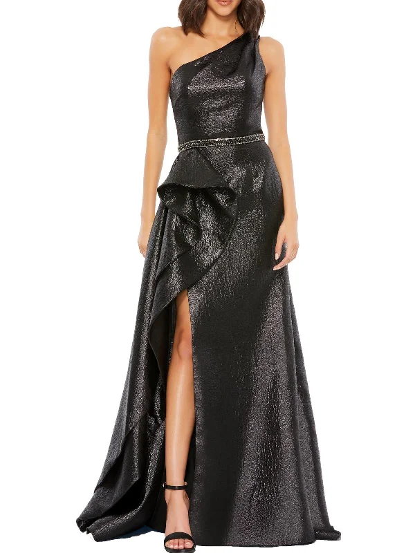 Floral Print Party Dress for Spring Events -Womens Metallic Long Evening Dress