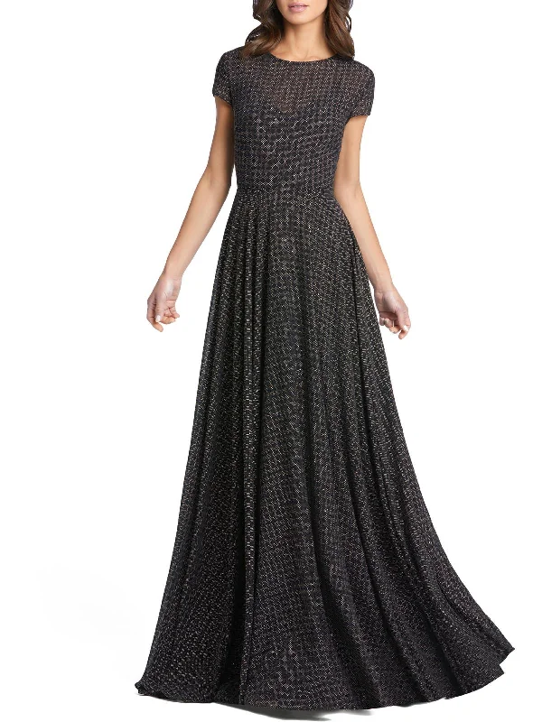 Off-the-Shoulder Sequin Party Dress -Womens Metallic Long Evening Dress
