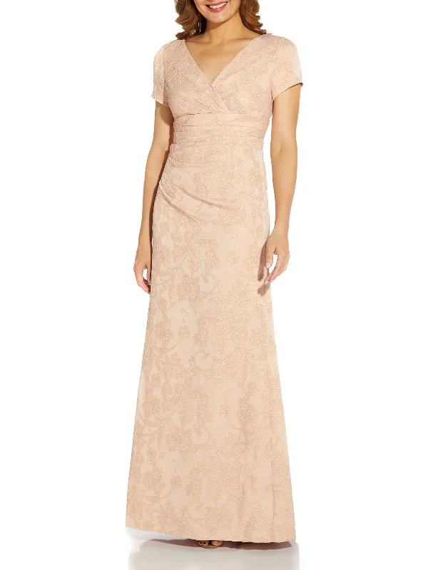 Stylish Wrap Party Dress for Evening Event -Womens Metallic Maxi Evening Dress