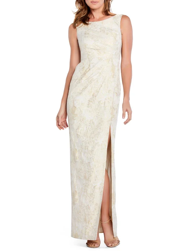 Bold Purple Party Dress for Luxe Look -Womens Metallic Maxi Evening Dress