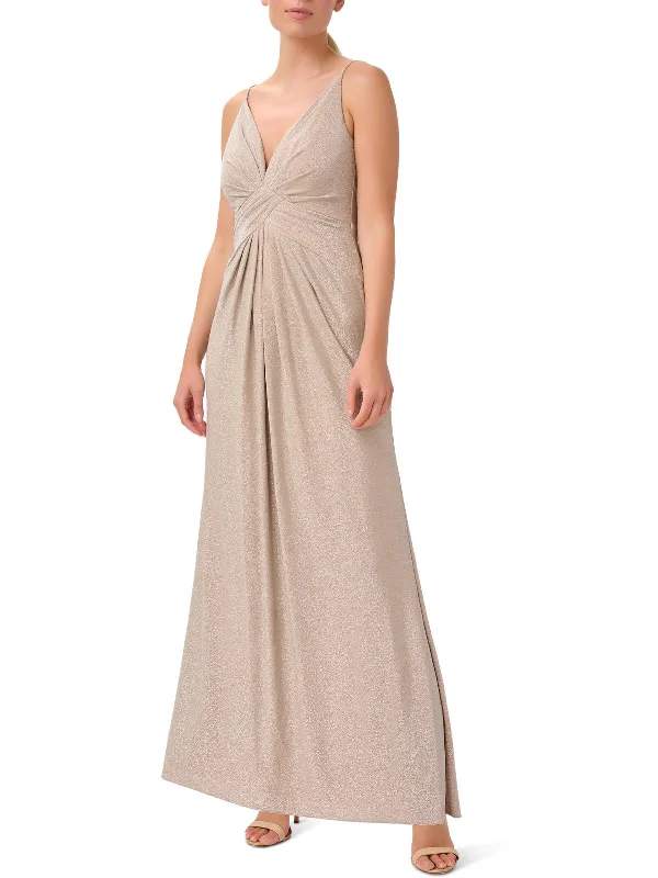 Blue A-line Party Dress for Fun Look -Womens Metallic Maxi Evening Dress