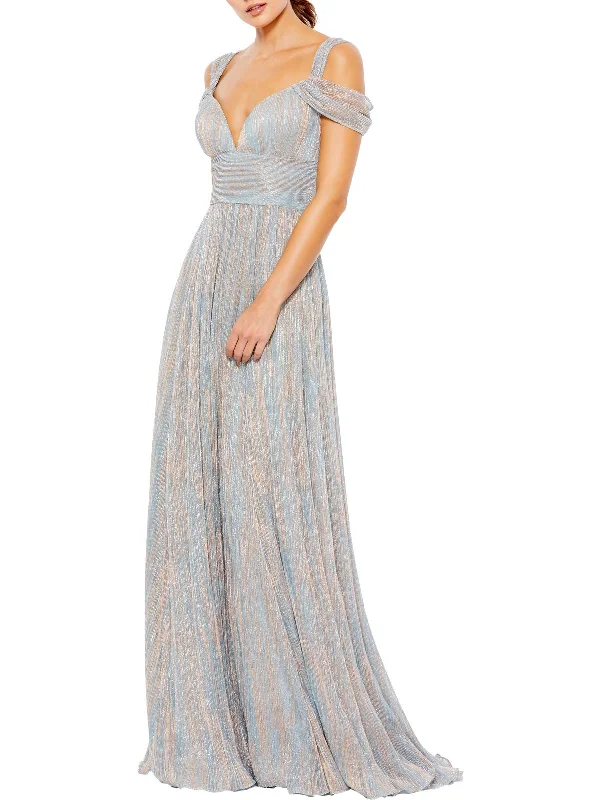 Plunging V-neck Party Dress for Sexy Feel -Womens Metallic Maxi Evening Dress