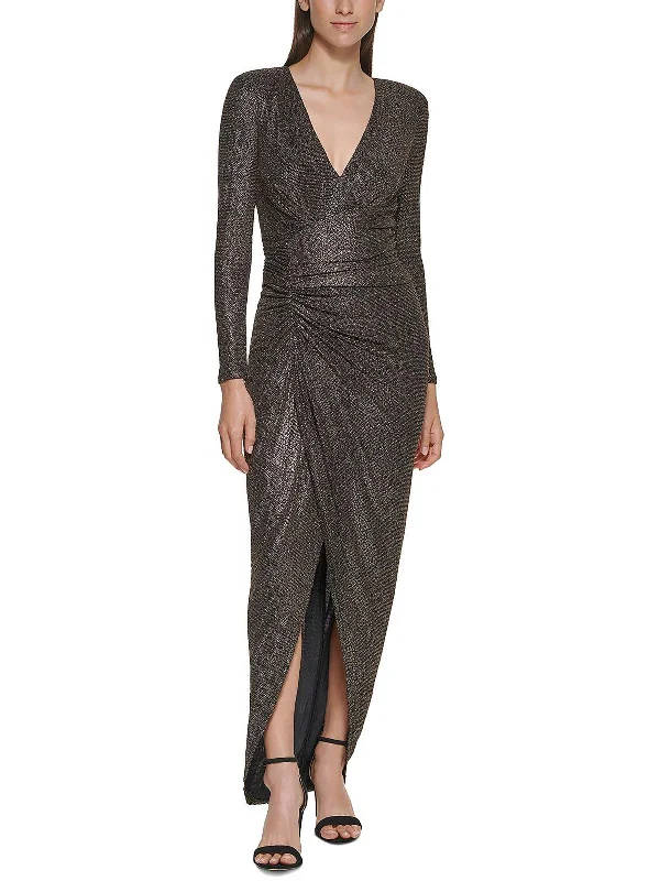 Satin Bias Cut Party Dress for Sleek Style -Womens Metallic Maxi Evening Dress