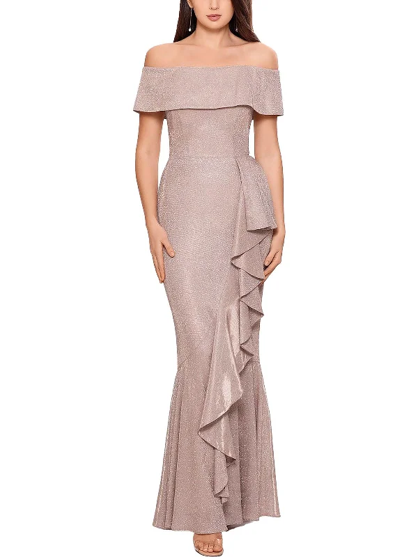 Mini Bodycon Party Dress with Mesh Detail -Womens Metallic Maxi Evening Dress