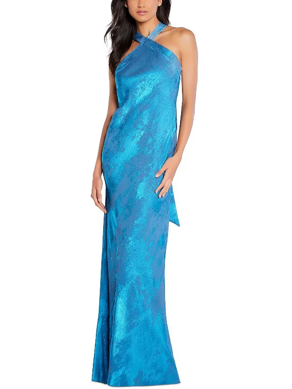 Backless Tulle Party Dress for Chic Look -Womens Metallic Maxi Evening Dress