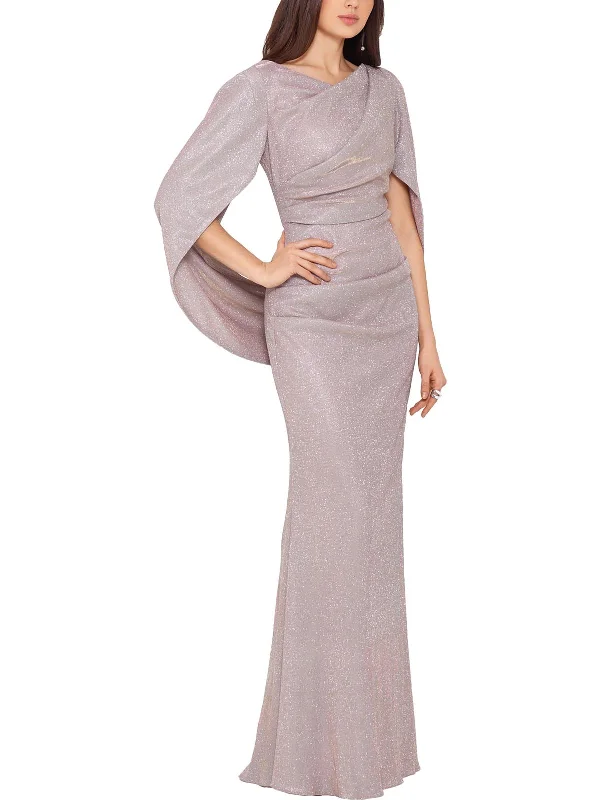 Silk Wrap Dress for Evening Glam -Womens Metallic Maxi Evening Dress