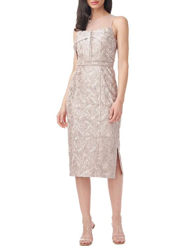 Pink Lace Party Dress for Romantic Vibe -Womens Metallic Midi Cocktail and Party Dress