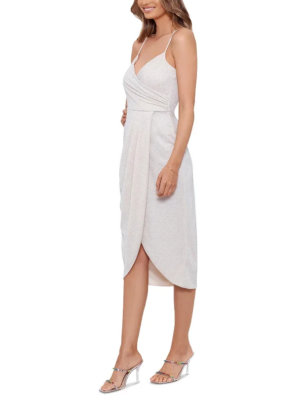 One-Shoulder Party Dress for Stylish Look -Womens Metallic Midi Cocktail and Party Dress