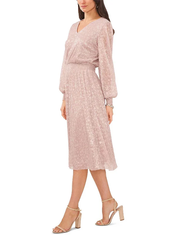 Lacy Party Dress for Soft, Feminine Style -Womens Metallic Midi Cocktail and Party Dress