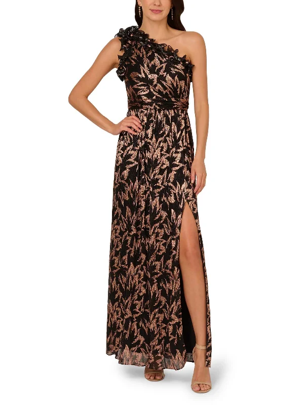 Elegant Burgundy Party Dress for Special Event -Womens Metallic One Shoulder Evening Dress Elegant Burgundy Party Dress for Special Event -Womens Metallic One Shoulder Evening Dress