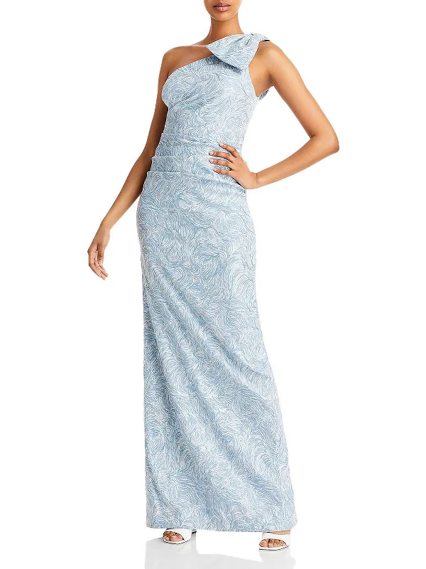 Pleated Party Dress for Elegant Evening -Womens Metallic One Shoulder Evening Dress Pleated Party Dress for Elegant Evening -Womens Metallic One Shoulder Evening Dress