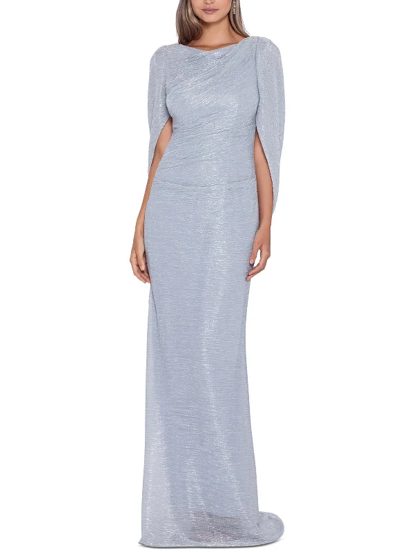 Mini Bodycon Party Dress with Mesh Detail -Womens Metallic Ruched Evening Dress
