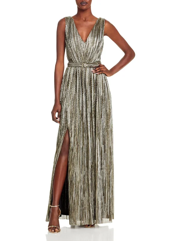 Full-Length Party Dress for Extravagant Look -Womens Metallic Sleeveless Evening Dress