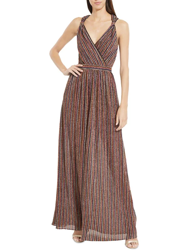 Classic A-Line Party Dress for Timeless Elegance -Womens Metallic Striped Evening Dress